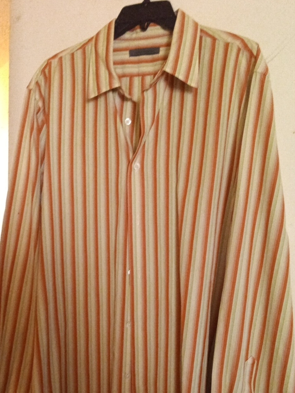 John Vavartos Men's Striped Button-Down Dress Shirt in Cream and Orange Size XL